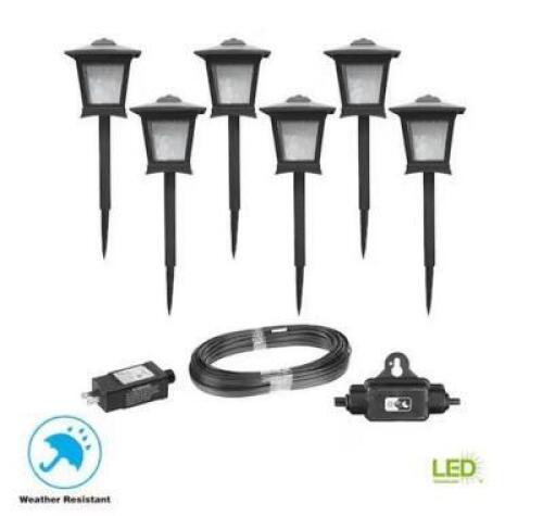MIRAMAR 28 LUMEN LOW VOLTAGE BLACK INTEGRATED LED OUTDOOR LANDSCAPE PATH LIGHT KIT (6-PACK)