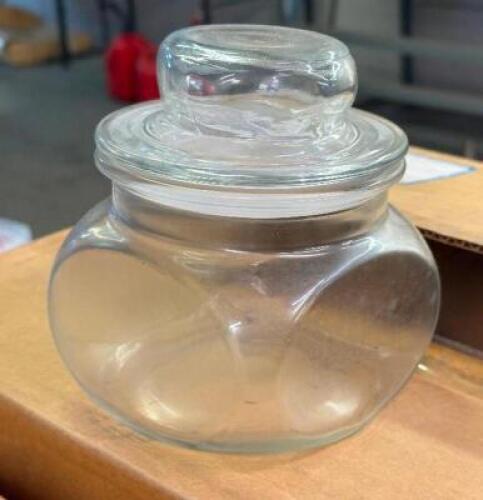 CASE OF SMALL GLASS CANDY JARS