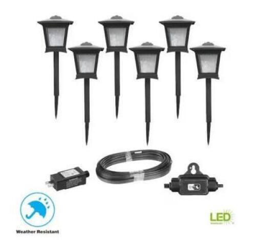 MIRAMAR 28 LUMEN LOW VOLTAGE BLACK INTEGRATED LED OUTDOOR LANDSCAPE PATH LIGHT KIT (6-PACK)