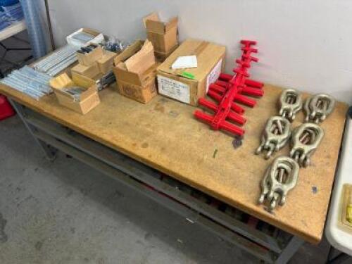 LARGE ASSORTMENT OF DRILL BITS, SCREW DRIVERS, RATCHET BINDERS, AND OTHER TOOLS