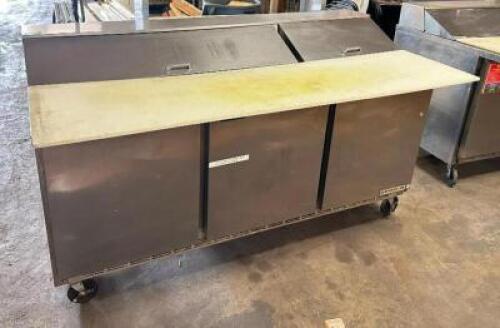 DESCRIPTION: 72" 3-DOOR REFRIGERATED SANDWICH PREP TABLE BRAND/MODEL: BEVERAGE-AIR SPE72-18C LOCATION: BAY 6 QTY: 1