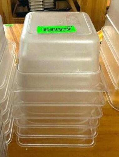 DESCRIPTION: (6) 1/6 SIZE PLASTIC INSERTS SIZE: 4" DEEP LOCATION: BAY 6 QTY: 6