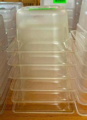 DESCRIPTION: (6) 1/6 SIZE PLASTIC INSERTS SIZE: 4" DEEP LOCATION: BAY 6 QTY: 6