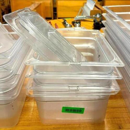 DESCRIPTION: (4) 1/2 SIZE PLASTIC INSERTS WITH LIDS SIZE: 6" DEEP LOCATION: BAY 6 QTY: 4