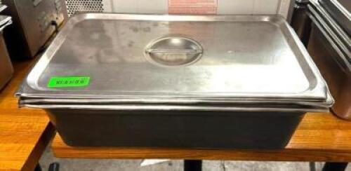 DESCRIPTION: (2) FULL SIZE STAINLESS INSERTS WITH LIDS SIZE: 6" DEEP LOCATION: BAY 6 QTY: 2