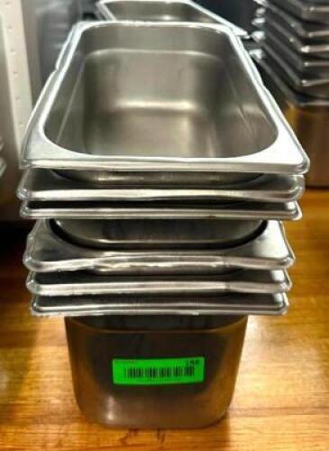 DESCRIPTION: (6) 1/3 SIZE STAINLESS INSERTS WITH LIDS SIZE: 6" DEEP LOCATION: BAY 6 QTY: 6