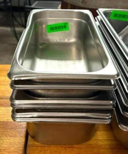 DESCRIPTION: (6) 1/3 SIZE STAINLESS INSERTS SIZE: 4" DEEP LOCATION: BAY 6 QTY: 6