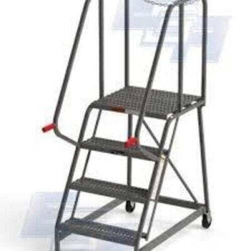 DESCRIPTION: (1) STEP LADDER WITH WORK PLATFORMBRAND/MODEL: COTTERMANINFORMATION: STEEL, GRAY, PERFORATED STAIRSSIZE: APPROX 26" X 42" X 50 1/2"RETAIL$: $659.00 EAQTY: 1