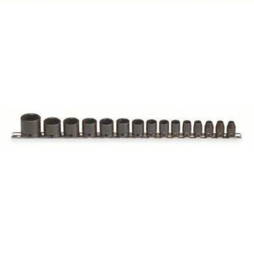 DESCRIPTION: (1) IMPACT SOCKET SET BRAND/MODEL: PROTO #4JW93 INFORMATION: BLACK OXIDE, 15PCS SIZE: 3/8 IN DRIVE SIZE, 15 PIECES, 1/4 IN TO 1 IN SOCKET