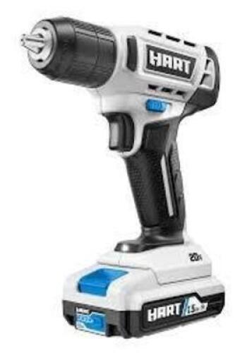 DESCRIPTION: (1) DRILL / DRIVER KIT BRAND/MODEL: HART #HPDD51B INFORMATION: 20 V, 1.5 AH SIZE: 3/8" DRILL RETAIL$: $84.12 EA QTY: 1