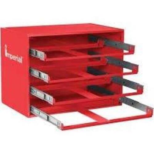 DESCRIPTION: (1) SLIDING DRAWER CABINET BRAND/MODEL: DURHAM #49H236 INFORMATION: RED, FOR 4 DRAWERS, NO BOXES INCLUDED SIZE: 20" X 15-3/4" X 15" RETAI