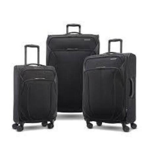 DESCRIPTION: (1) SET OF (3) LUGGAGE BAGS BRAND/MODEL: AMERICAN TOURISTER #4KIX2.0 INFORMATION: BLACK, HARD CASE, 3 PIECES SIZE: 20", 24", 28 RETAIL$: