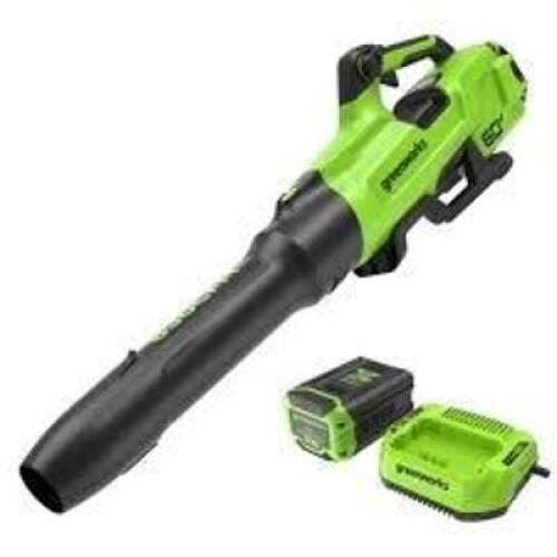 DESCRIPTION: (1) BLOWER BRAND/MODEL: GREENWORKS INFORMATION: 60 V, 630 CFM, QUIET FORCE RETAIL$: $198.00 EA QTY: 1
