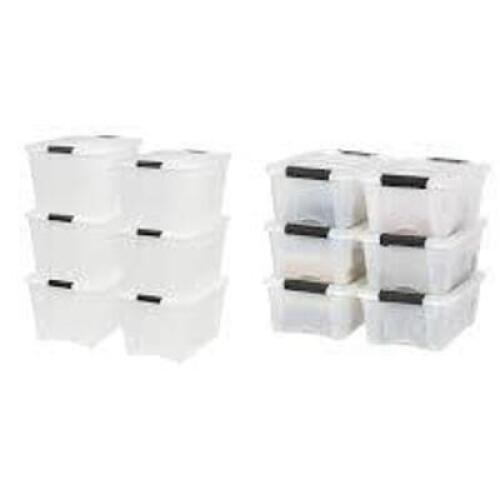 DESCRIPTION: (5) CONTAINER BOXES, STORAGE CONTAINERSBRAND/MODEL: IRIS #TB-56DINFORMATION: FOGGY DAY GRAY AND BLACKSIZE:&nbsp;13.03"H x 22"W x 16.5"DRETAIL$: $84.00 EAQTY: 5