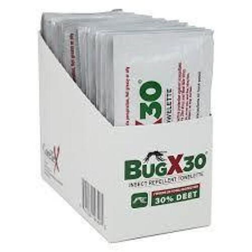 DESCRIPTION: (2) BOXES OF (25) INSECT REPELLENT TOWELETTES BRAND/MODEL: BUG X 18-725 SIZE: 30% DEET RETAIL$: $133.24 QTY: 2