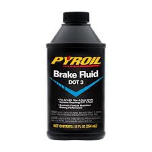 DESCRIPTION: (3) DOT 3 BRAKE FLUID BRAND/MODEL: PYROIL PYBF-12 SIZE: 12 OZ RETAIL$: $17.02 QTY: 3