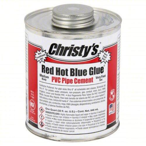 DESCRIPTION: (2) RED HOT BLUE GLUE PVC PIPE CEMENT BRAND/MODEL: CHRISTY'S 45RF98 SIZE: 32.OZ RETAIL$: $109.17 QTY: 2