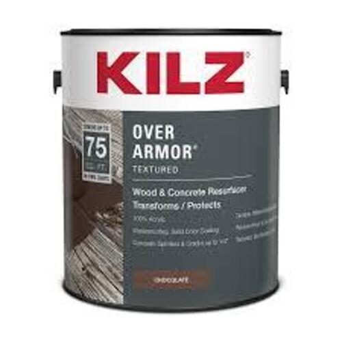 DESCRIPTION: (2) CHOCOLATE, TEXTURED RESURFACER BRAND/MODEL: KILZ L3958 INFORMATION: wood/concrete SIZE: 128FL OZ RETAIL$: $89.74 QTY: 2