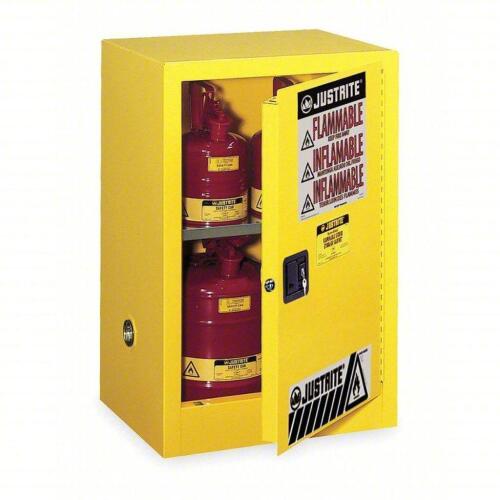DESCRIPTION: (1) HAZARDOUS MATERIAL STORAGE CABINET BRAND/MODEL: JUSTRITE/1YNF5 RETAIL$: $970.32 SIZE: 23 1/4 in x 18 in x 35 in QTY: 1