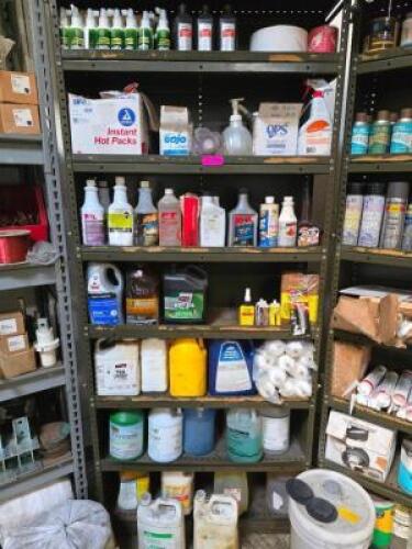 DESCRIPTION: (1) SHELVING UNIT OF MISC CHEMICALSINFORMATION: SHELVING UNIT & ITEMS ON TOP NOT INCLUDED, CONTENTS ONLY,&nbsp;LOCATED AT SHAPIRO METAL SUPPLYQTY: 1