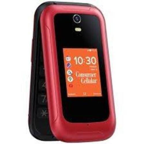 DESCRIPTION: (1) EASY FLIP CELL PHONE BRAND/MODEL: CONSUMER CELLULAR INFORMATION: IRIS, RED, 4G SIZE: 2.24" X 4.34" H X 0.79" D RETAIL$: $49.95 EA QTY