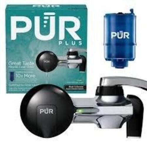 DESCRIPTION: (1) GREAT TASTE MINERAL CORE WATER FILTER BRAND/MODEL: PUR PLUS INFORMATION: BLACK AND CHROME RETAIL$: $34.99 EA QTY: 1