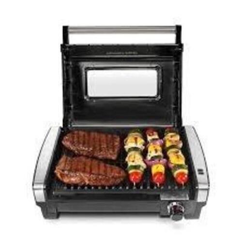 DESCRIPTION: (1) SEARING GRILL BRAND/MODEL: HAMILTON BEACH INFORMATION: STAINLESS STEEL, REMOVABLE NON-STICK PLATE RETAIL$: $164.95 EA QTY: 1