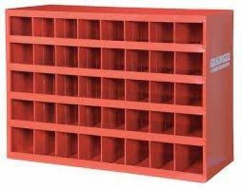 DESCRIPTION: (1) PIGEONHOLE BIN UNIT BRAND/MODEL: DURHAM #3W126 INFORMATION: RED, 40 COMPARTMENTS SIZE: 34 IN X 12 IN X 24 IN RETAIL$: $204.61 EA QTY: