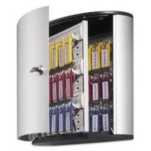 DESCRIPTION: (1) KEY BOX BRAND/MODEL: DURABLE INFORMATION: SILVER, INCLUDES KEY TAGS SIZE: 36 KEYS RETAIL$: $224.49 EA QTY: 1