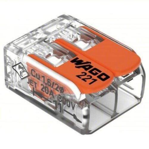 DESCRIPTION: (5) 2-POSITION LEVER NUT BRAND/MODEL: WAGO #820KD8 INFORMATION: TRANSPARENT, POLYCARBONATE, 2 PORTS, 32 A CURRENT, 600 V MAX VOLT SIZE: 1