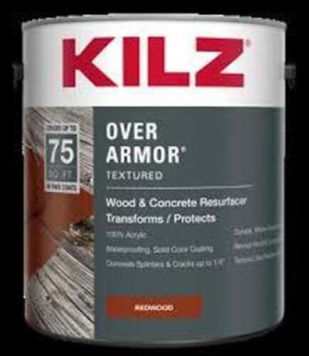 DESCRIPTION: (2) CHOCOLATE, TEXTURED RESURFACER BRAND/MODEL: KILZ L3958 INFORMATION: wood/concrete SIZE: 128FL OZ RETAIL$: $89.74 QTY: 2
