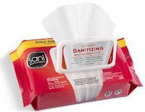 DESCRIPTION: (6) PACKS OF (72) NO RINSE SANITIZING WIPESBRAND/MODEL: SANI PROFESSIONALRETAIL$: $60.00QTY: 6