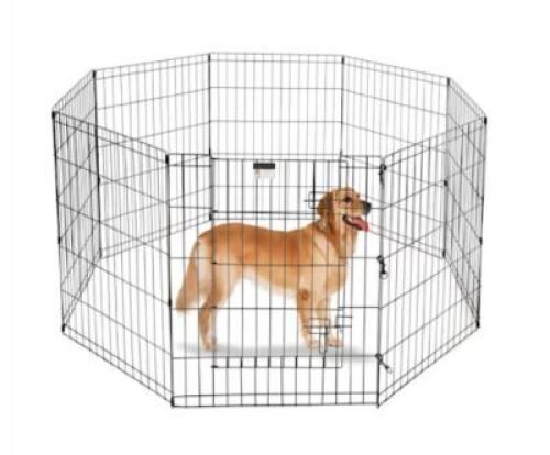 DESCRIPTION: (1) OUTDOOR DOG FENCE&nbsp;BRAND/MODEL: VEVORINFORMATION: BLACK, STEEL, WITH COVERSIZE: 8 PANELS, 24" X 30" PANELSRETAIL$: $54.99 EAQTY: 1