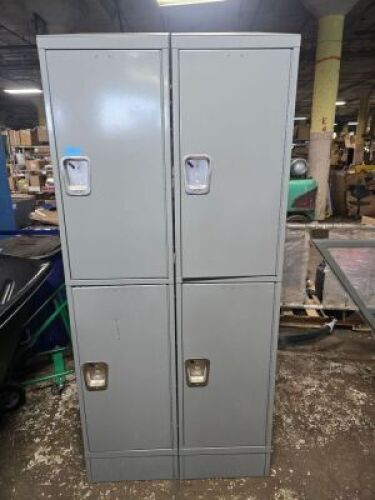 DESCRIPTION: (2) 2-TIER LARGE EXTRA WIDE COMPARTMENT WARDROBE LOCKERS BRAND/MODEL: HALLOWELL INFORMATION: DARK GRAY SIZE: 85" H X 18" W X 24" D RETAIL