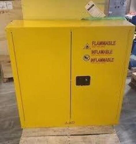 DESCRIPTION: (1) FLAMMABLES SAFETY CABINET INFORMATION: YELLOW, STEEL SIZE: 12" X 43" X 45" RETAIL$: $885.00 EA QTY: 1