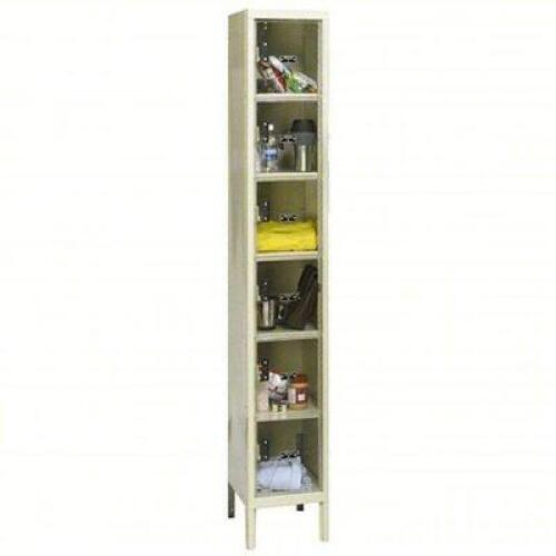 DESCRIPTION: (1) BOX LOCKER BRAND/MODEL: HALLOWELL #4HU19 INFORMATION: CLEAR DOOR, TAN FRAME, PADLOCK HASP, 1 UNIT WIDE, 6 TIER SIZE: 12" X 18" X 78"