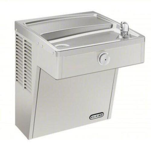 DESCRIPTION: (1) SINGLE DRINKING FOUNTAIN BRAND/MODEL: ELKAY #2KLF3 INFORMATION: GRAY, STAINLESS STEEL, ADA COMPLIANT SIZE: 20-5/8" X 18-1/2" RETAIL$:
