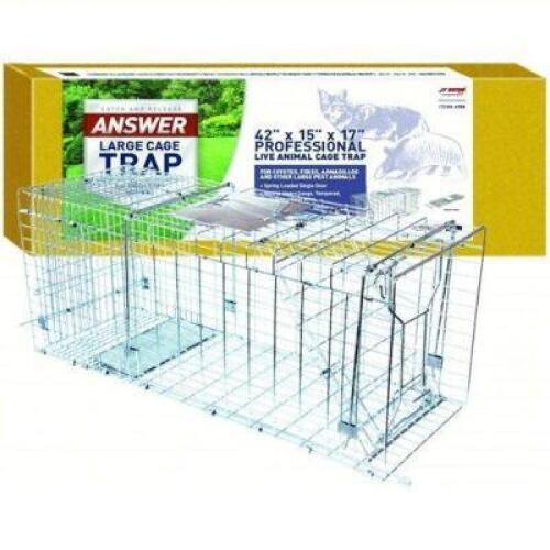 DESCRIPTION: (1) LIVE ANIMAL TRAP BRAND/MODEL: JT EATON #29FX40 INFORMATION: ONE DOOR TRAP, SPRING LOADED DOOR, WIRE SIZE: 42" X 15" X 17" RETAIL$: $1