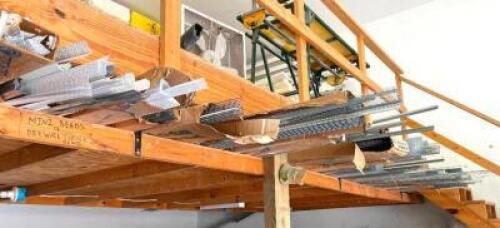 CONTENTS OF RACK (LARGE ASSORTMENT OF DRYWALL FRAMING CORNER BEADS AS SHOWN)