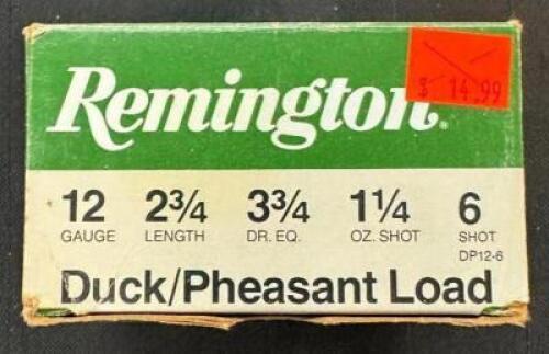 DESCRIPTION (2) 25CT BOXES OF 12 GAUGE SHOTGUN SHELLS BRAND / MODEL: REMINGTON ADDITIONAL INFORMATION #6 THIS LOT IS: 2-3/4" SIZE $14.99 EACH LOCATION