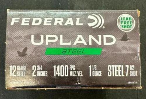 DESCRIPTION (10) 25CT BOXES OF 12 GAUGE SHOTGUN SHELLS BRAND / MODEL: FEDERAL ADDITIONAL INFORMATION #7.5 THIS LOT IS: 2-3/4" SIZE $18.99 EACH LOCATIO