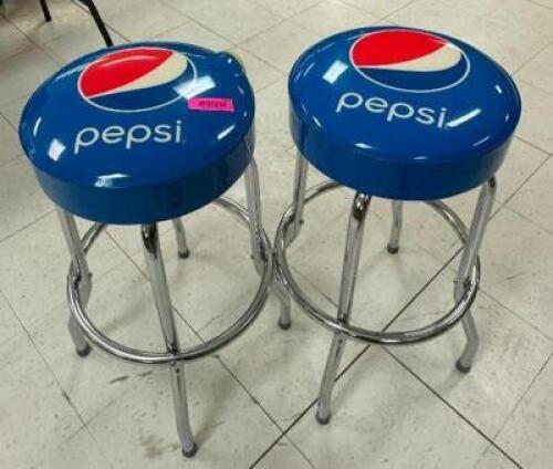 DESCRIPTION (2) PEPSI STOOLS ADDITIONAL INFORMATION UPHOLSTERY TORN ON ONE LOCATION MIDDLE QTY 2