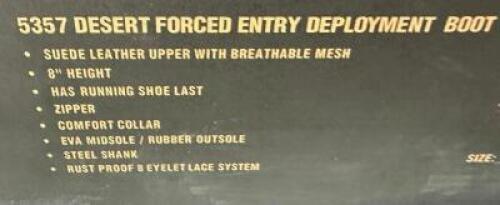 DESCRIPTION ROTHCO 5357 DESERT FORCED ENTRY BOOT 8" SIZE 10.5R LOCATION SOUTH WALL QTY 1