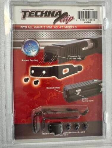 DESCRIPTION (6) TECHNA CLIPS FOR KAHR .40 .45 MODELS ADDITIONAL INFORMATION RETAILS FOR $21 EACH THIS LOT IS: SOLD BY THE PIECE LOCATION MIDDLE FLOOR