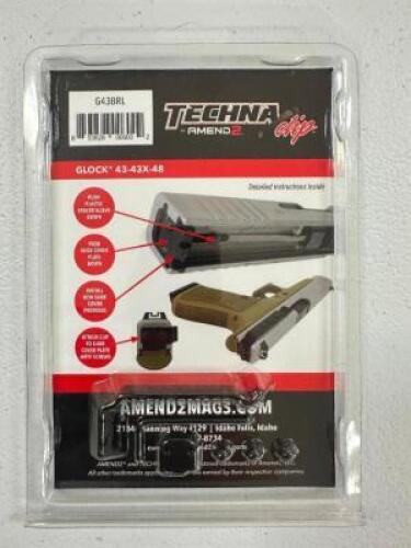 DESCRIPTION (4) TECHNA CLIPS GLOCK 43-43X ADDITIONAL INFORMATION RETAILS FOR $24 EACH THIS LOT IS: SOLD BY THE PIECE LOCATION MIDDLE FLOOR QTY 4
