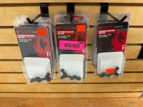 DESCRIPTION (10) ASSORTED RUGER EXTENDED MAGAZINE RELEASE ADDITIONAL INFORMATION RETAILS FOR $23 EACH THIS LOT IS: SOLD BY THE PIECE LOCATION MIDDLE F