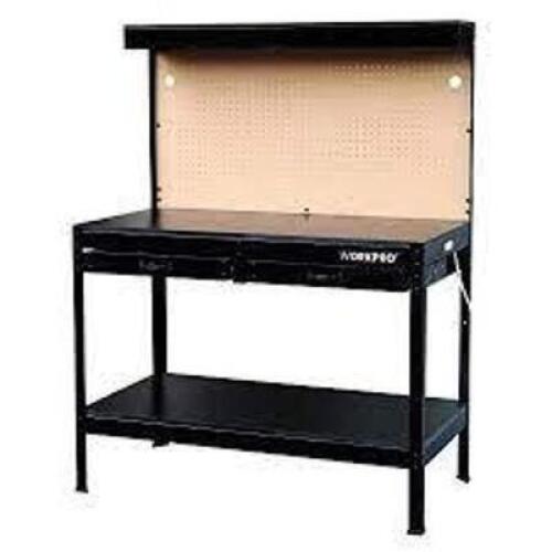 DESCRIPTION: (1) MULTI PURPOSE WORKBENCH WITH WORK LITE BRAND/MODEL: WORKPRO INFORMATION: BLACK RETAIL$: $139.47 SIZE: 47.4�(L) x 23.8� (W)x 61.6�(H)
