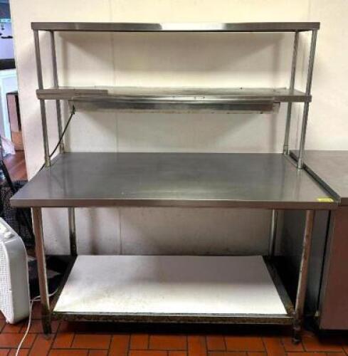 5' STAINLESS TABLE WITH DOUBLE RISER SHELF AND HEAT LAMP