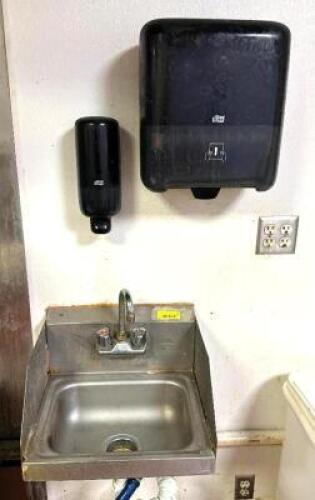 WALL MOUNT STAINLESS HANDWASH SINK WITH PAPER TOWEL AND SOAP DISPENSER