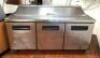 72" 3-DOOR REFRIGERATED PREP TABLE ON CASTERS